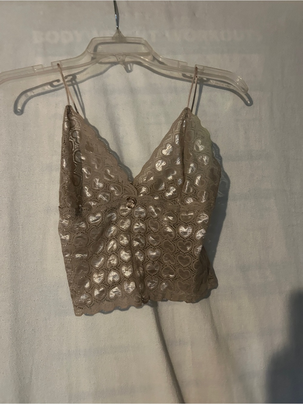 Joe Boxer Beige Lace Camisole with Shimmer Hearts